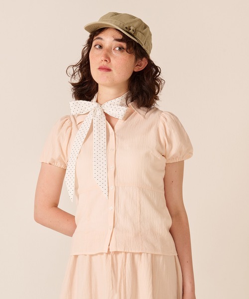 TINA:JOJUN(ティーナジョジュン)の「柄リボン付き 半袖ブラウス TINA:JOJUN(シャツ/ブラウス・レディース・ベビーピンク/クリーム・M)」の6枚目の写真