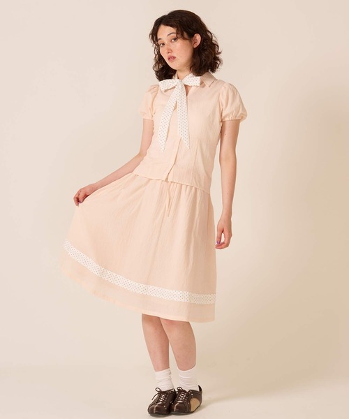 TINA:JOJUN(ティーナジョジュン)の「柄リボン付き 半袖ブラウス TINA:JOJUN(シャツ/ブラウス・レディース・ベビーピンク/クリーム・M)」の9枚目の写真