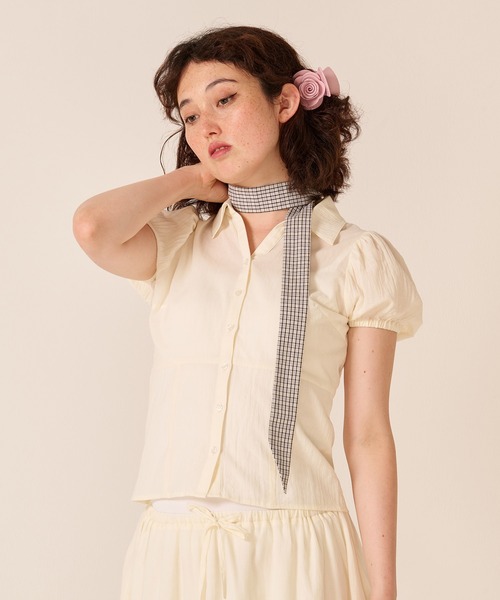 TINA:JOJUN(ティーナジョジュン)の「柄リボン付き 半袖ブラウス TINA:JOJUN(シャツ/ブラウス・レディース・ベビーピンク/クリーム・M)」の11枚目の写真