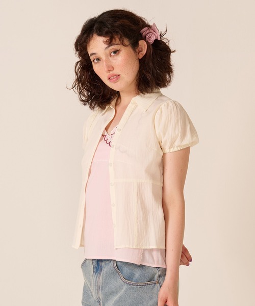 TINA:JOJUN(ティーナジョジュン)の「柄リボン付き 半袖ブラウス TINA:JOJUN(シャツ/ブラウス・レディース・ベビーピンク/クリーム・M)」の14枚目の写真