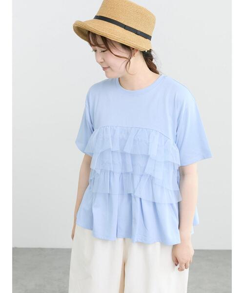 Samansa Mos2(サマンサ モスモス)の「【接触冷感/UVカット】チュールドッキングカットソー(Tシャツ/カットソー・レディース・ブラック/オフホワイト/サックスブルー・F)」の3枚目の写真