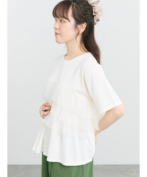 Samansa Mos2(サマンサ モスモス)の「【接触冷感/UVカット】チュールドッキングカットソー(Tシャツ/カットソー・レディース・ブラック/オフホワイト/サックスブルー・F)」の5枚目の写真