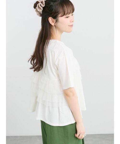 Samansa Mos2(サマンサ モスモス)の「【接触冷感/UVカット】チュールドッキングカットソー(Tシャツ/カットソー・レディース・ブラック/オフホワイト/サックスブルー・F)」の7枚目の写真