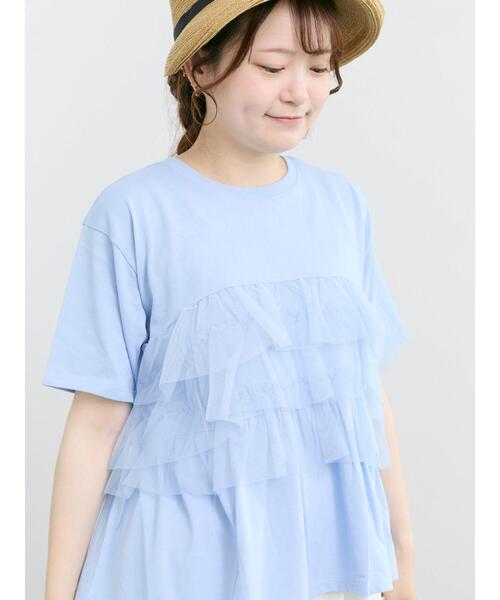 Samansa Mos2(サマンサ モスモス)の「【接触冷感/UVカット】チュールドッキングカットソー(Tシャツ/カットソー・レディース・ブラック/オフホワイト/サックスブルー・F)」の12枚目の写真