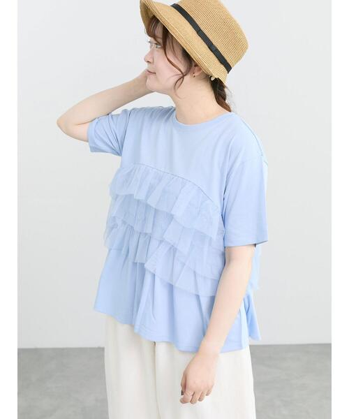 Samansa Mos2(サマンサ モスモス)の「【接触冷感/UVカット】チュールドッキングカットソー(Tシャツ/カットソー・レディース・ブラック/オフホワイト/サックスブルー・F)」の13枚目の写真