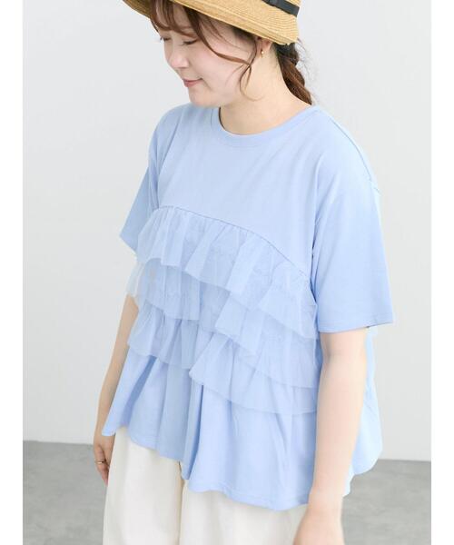 Samansa Mos2(サマンサ モスモス)の「【接触冷感/UVカット】チュールドッキングカットソー(Tシャツ/カットソー・レディース・ブラック/オフホワイト/サックスブルー・F)」の14枚目の写真