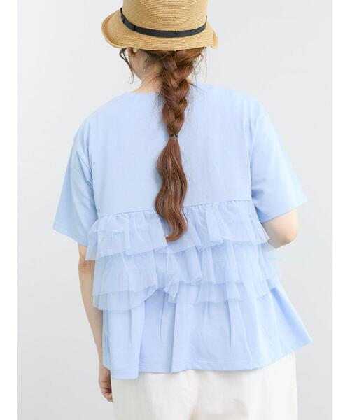 Samansa Mos2(サマンサ モスモス)の「【接触冷感/UVカット】チュールドッキングカットソー(Tシャツ/カットソー・レディース・ブラック/オフホワイト/サックスブルー・F)」の15枚目の写真