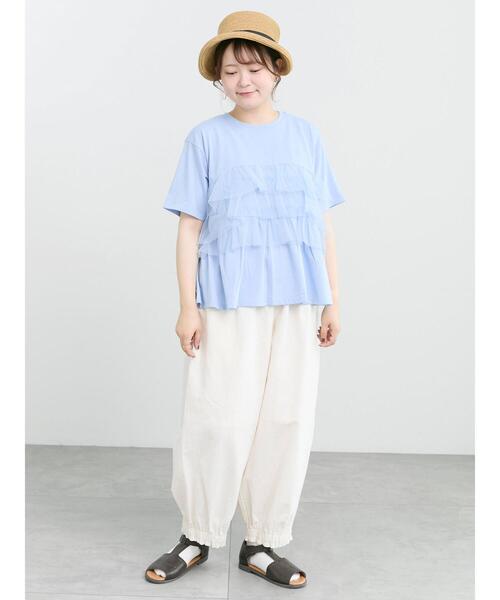 Samansa Mos2(サマンサ モスモス)の「【接触冷感/UVカット】チュールドッキングカットソー(Tシャツ/カットソー・レディース・ブラック/オフホワイト/サックスブルー・F)」の17枚目の写真