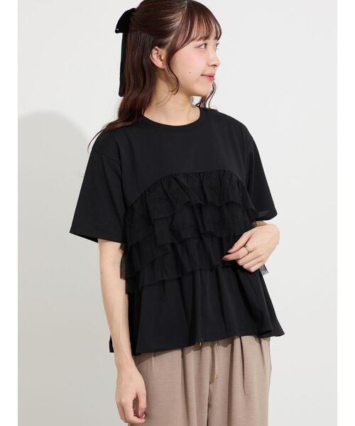 Samansa Mos2(サマンサ モスモス)の「【接触冷感/UVカット】チュールドッキングカットソー(Tシャツ/カットソー・レディース・ブラック/オフホワイト/サックスブルー・F)」の20枚目の写真