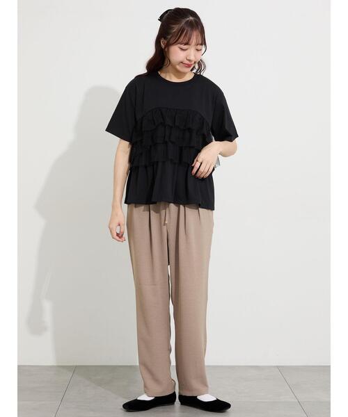 Samansa Mos2(サマンサ モスモス)の「【接触冷感/UVカット】チュールドッキングカットソー(Tシャツ/カットソー・レディース・ブラック/オフホワイト/サックスブルー・F)」の21枚目の写真