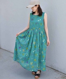 袖なし総柄ワンピース