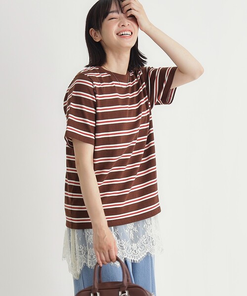 HONEYSUCKLE ROSE(ハニーサックルローズ)の「◆レース付きセットTシャツ(Tシャツ/カットソー・レディース・ダークブラウン系2/グリーン系その他4・04/05)」の2枚目の写真