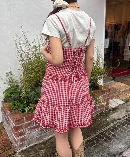 w closet(ダブルクローゼット)の「チェックティアードミニキャミワンピース(ワンピース・レディース・レッド/カーキ/ブルー・FREE)」の18枚目の写真