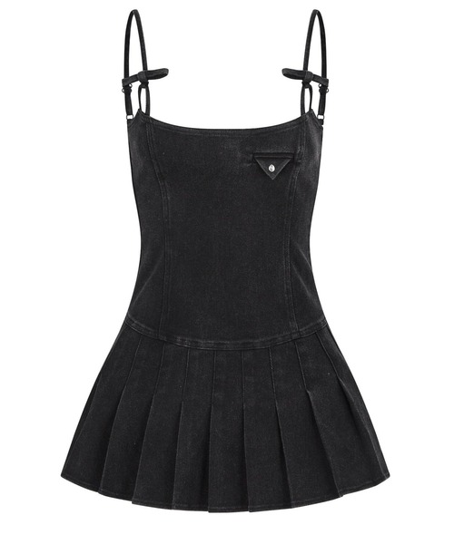 Sculpted Pleated Ribbon Dress（ワンピース）｜andwang（アンドワン