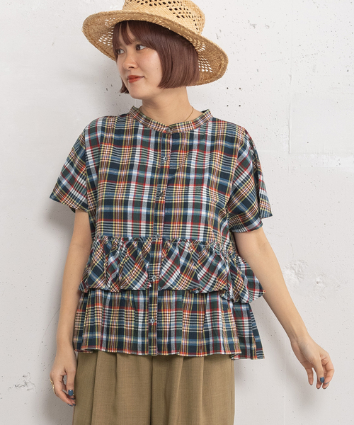 POU DOU DOU（プードゥドゥ）の「＜made in INDIA＞Madras check Blouse（シャツ/ブラウス・レディース・ネイビー/ブルー/ピンク・M）」の2枚目の写真