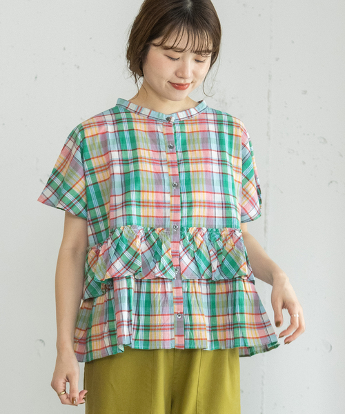 POU DOU DOU（プードゥドゥ）の「＜made in INDIA＞Madras check Blouse（シャツ/ブラウス・レディース・ネイビー/ブルー/ピンク・M）」の19枚目の写真