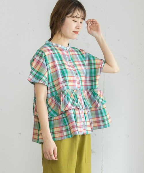 POU DOU DOU（プードゥドゥ）の「＜made in INDIA＞Madras check Blouse（シャツ/ブラウス・レディース・ネイビー/ブルー/ピンク・M）」の20枚目の写真