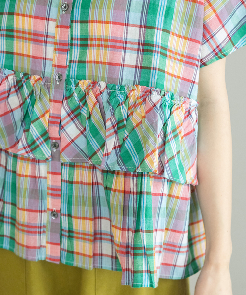 POU DOU DOU（プードゥドゥ）の「＜made in INDIA＞Madras check Blouse（シャツ/ブラウス・レディース・ネイビー/ブルー/ピンク・M）」の7枚目の写真