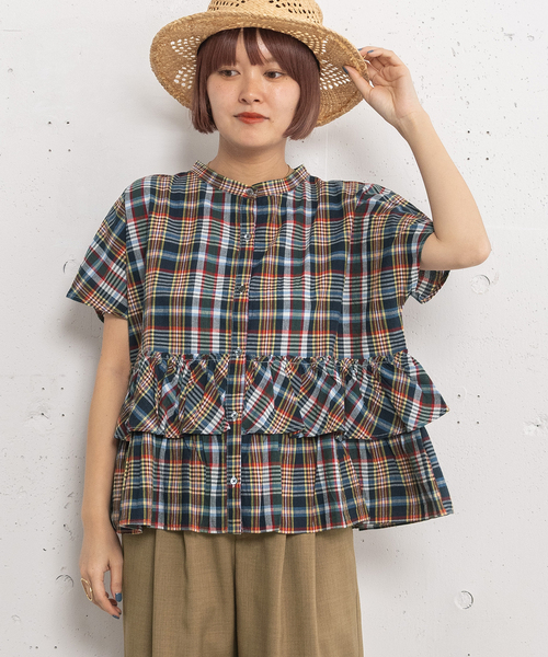 POU DOU DOU（プードゥドゥ）の「＜made in INDIA＞Madras check Blouse（シャツ/ブラウス・レディース・ネイビー/ブルー/ピンク・M）」の11枚目の写真