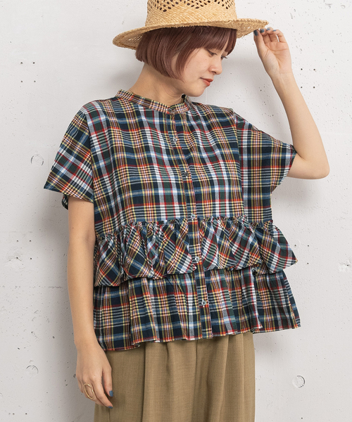 POU DOU DOU（プードゥドゥ）の「＜made in INDIA＞Madras check Blouse（シャツ/ブラウス・レディース・ネイビー/ブルー/ピンク・M）」の12枚目の写真