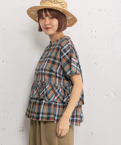 POU DOU DOU（プードゥドゥ）の「＜made in INDIA＞Madras check Blouse（シャツ/ブラウス・レディース・ネイビー/ブルー/ピンク・M）」の4枚目の写真
