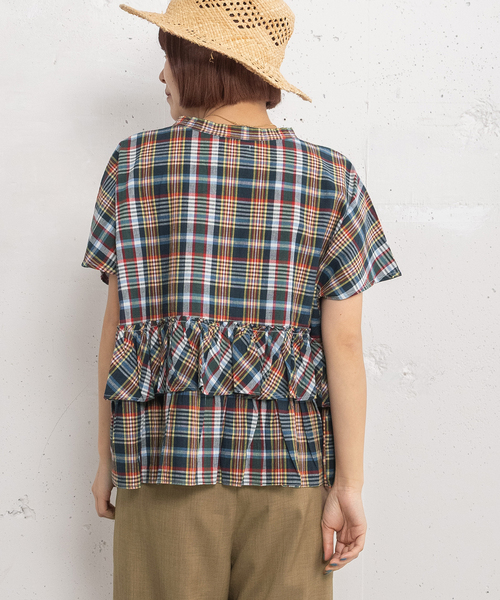 POU DOU DOU（プードゥドゥ）の「＜made in INDIA＞Madras check Blouse（シャツ/ブラウス・レディース・ネイビー/ブルー/ピンク・M）」の5枚目の写真