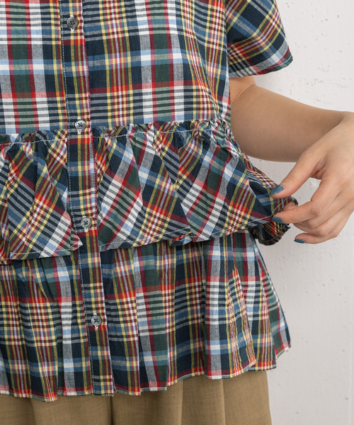 POU DOU DOU（プードゥドゥ）の「＜made in INDIA＞Madras check Blouse（シャツ/ブラウス・レディース・ネイビー/ブルー/ピンク・M）」の6枚目の写真