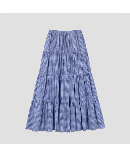 ATELIER NAIN(アトリエナイン)の「CHECK TIERED FULL LENGTH SKIRT (SK-5098)(スカート・レディース・ブラック/ブルー・FREE)」の2枚目の写真