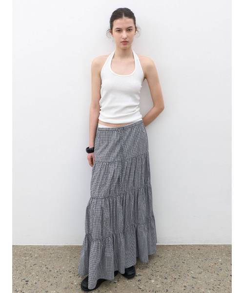 ATELIER NAIN(アトリエナイン)の「CHECK TIERED FULL LENGTH SKIRT (SK-5098)(スカート・レディース・ブラック/ブルー・FREE)」の4枚目の写真