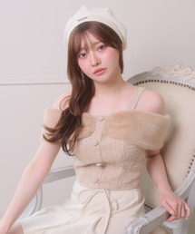 LIPSERVICE | ファーオフショルツイードトップス(Tシャツ/カットソー)