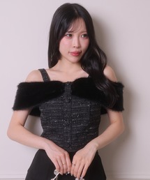 LIPSERVICE | ファーオフショルツイードトップス(Tシャツ/カットソー)