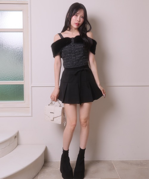 LIPSERVICE（リップサービス）の「ファーオフショルツイードトップス（Tシャツ/カットソー・レディース・アイボリー/ベージュ/ブラック・FREE）」の6枚目の写真