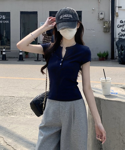 Girly Doll(ガーリードール)の「ヘンリーネックベーシックTシャツ(Tシャツ/カットソー・レディース・グレー/ネイビー/ホワイト・L/M)」の19枚目の写真