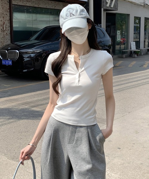 Girly Doll(ガーリードール)の「ヘンリーネックベーシックTシャツ(Tシャツ/カットソー・レディース・グレー/ネイビー/ホワイト・L/M)」の20枚目の写真