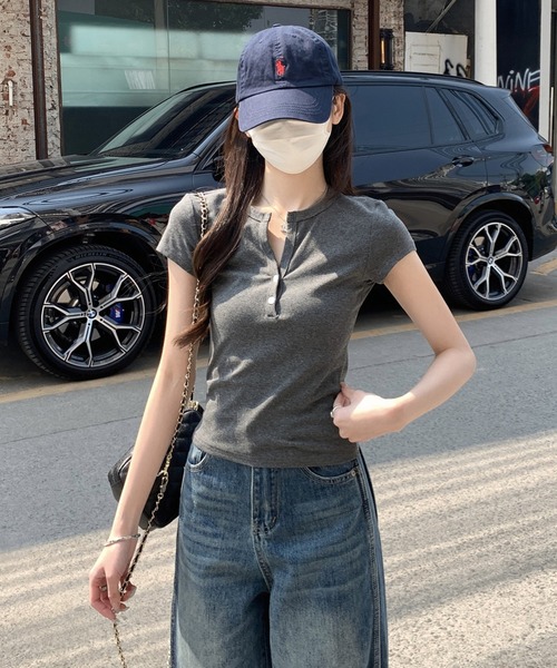 Girly Doll(ガーリードール)の「ヘンリーネックベーシックTシャツ(Tシャツ/カットソー・レディース・グレー/ネイビー/ホワイト・L/M)」の10枚目の写真