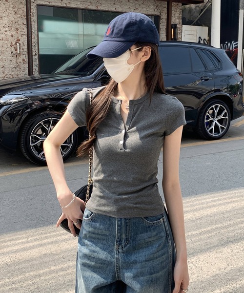 Girly Doll(ガーリードール)の「ヘンリーネックベーシックTシャツ(Tシャツ/カットソー・レディース・グレー/ネイビー/ホワイト・L/M)」の11枚目の写真