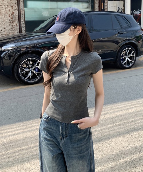 Girly Doll(ガーリードール)の「ヘンリーネックベーシックTシャツ(Tシャツ/カットソー・レディース・グレー/ネイビー/ホワイト・L/M)」の12枚目の写真