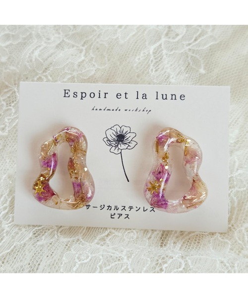 tone(トーン)の「【Espoir et la lune】キラリ変形リングピアス(MA)(ピアス(両耳用)・レディース・ゴールド系その他/ライトグリーン/ホワイト×ピンク・FREE)」の3枚目の写真