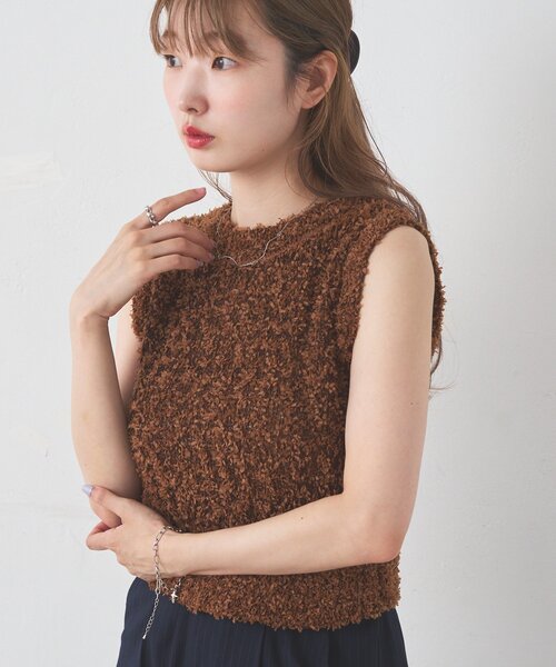 Kastane(カスタネ)の「【前後2WAY/4色展開】リボンヤーンタンク(タンクトップ・レディース・オフホワイト/サックスブルー/ベージュ/ブラウン・FREE)」の14枚目の写真