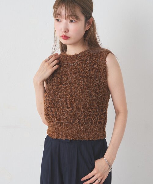 Kastane(カスタネ)の「【前後2WAY/4色展開】リボンヤーンタンク(タンクトップ・レディース・オフホワイト/サックスブルー/ベージュ/ブラウン・FREE)」の16枚目の写真
