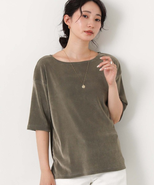 Gready Brilliant(グレディブリリアン)の「ベロアボート5分袖(Tシャツ/カットソー・レディース・ボルドー/グレイッシュベージュ/チャコールグレー・FREE)」の17枚目の写真