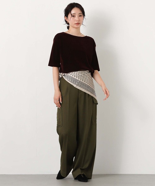 Gready Brilliant(グレディブリリアン)の「ベロアボート5分袖(Tシャツ/カットソー・レディース・ボルドー/グレイッシュベージュ/チャコールグレー・FREE)」の7枚目の写真