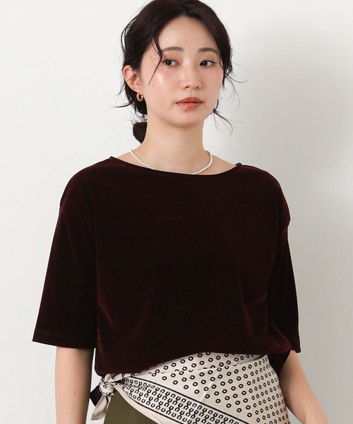 Gready Brilliant(グレディブリリアン)の「ベロアボート5分袖(Tシャツ/カットソー・レディース・ボルドー/グレイッシュベージュ/チャコールグレー・FREE)」の9枚目の写真