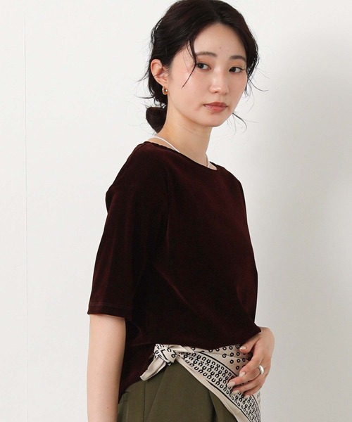 Gready Brilliant(グレディブリリアン)の「ベロアボート5分袖(Tシャツ/カットソー・レディース・ボルドー/グレイッシュベージュ/チャコールグレー・FREE)」の10枚目の写真