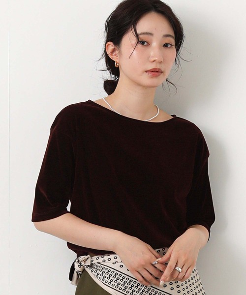 Gready Brilliant(グレディブリリアン)の「ベロアボート5分袖(Tシャツ/カットソー・レディース・ボルドー/グレイッシュベージュ/チャコールグレー・FREE)」の12枚目の写真