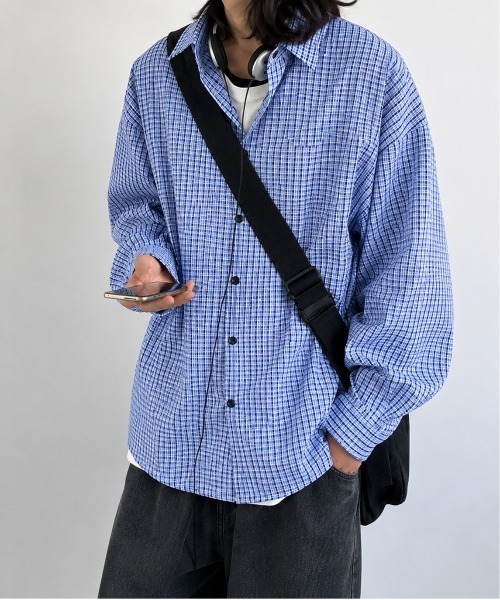 KELVIN(ケルヴァン)の「Micro Check Oversize Shirt マイクロチェックオーバーサイズシャツ(シャツ/ブラウス・メンズ・ブルー/ブラック・MEDIUM/LARGE)」の2枚目の写真