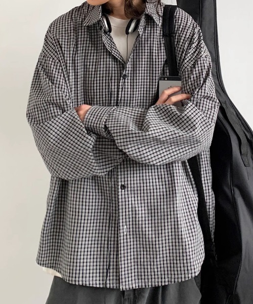 KELVIN(ケルヴァン)の「Micro Check Oversize Shirt マイクロチェックオーバーサイズシャツ(シャツ/ブラウス・メンズ・ブルー/ブラック・MEDIUM/LARGE)」の6枚目の写真