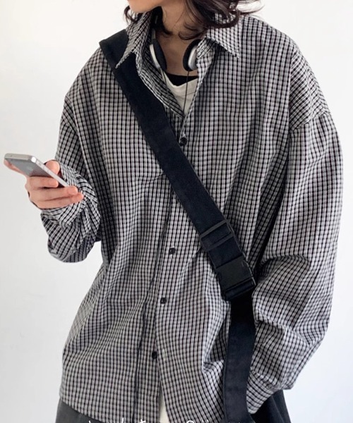 KELVIN(ケルヴァン)の「Micro Check Oversize Shirt マイクロチェックオーバーサイズシャツ(シャツ/ブラウス・メンズ・ブルー/ブラック・MEDIUM/LARGE)」の9枚目の写真