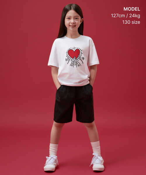 MUSINSA STANDARD KIDS（ムシンサスタンダードキッズ）の「[キスヘリングコレクション] ハートTシャツ [ホワイト]（Tシャツ/カットソー・レディース・その他・130/140/150/160/120）」の2枚目の写真
