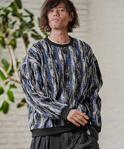CAMBIO（カンビオ）の「mn3295-Boucle Multicolor Stripe Crewneck クルーネックプルオーバー(PF-262-016)（ニット/セーター・メンズ・パープル/レッド/ブルー・M/L）」の4枚目の写真